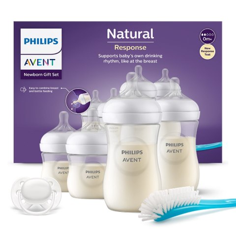 AVENT SCD838/11 Zestaw 4 Butelek Responsywnych+szczotka do butelek+smoczek do butelki