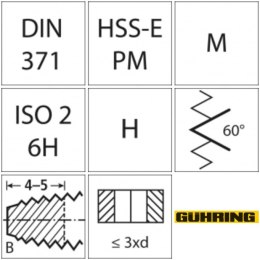 Gwintownik maszynowy DIN371 HSSE-PM TiALN, typ H, kszt.B M3 GÜHRING